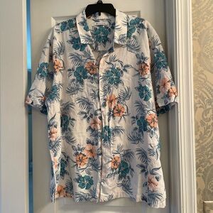 Cubavera Blue and Orange Floral Men's Shirt, 50% Linen